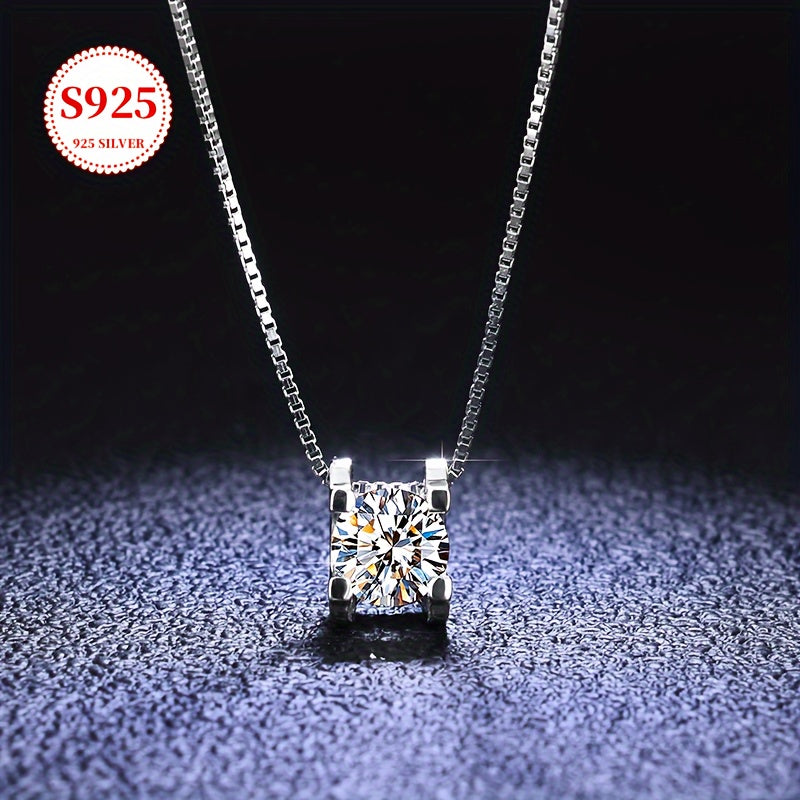Pendant Necklace - Moissanite S925 Sterling Silver for Women - Classic Sparkling Diamond - product detail view 9