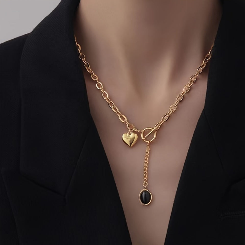 Pendant Necklace - Stainless Steel Set of 2 316L Thick Chain & Oval for Women, Layering - product detail view 9
