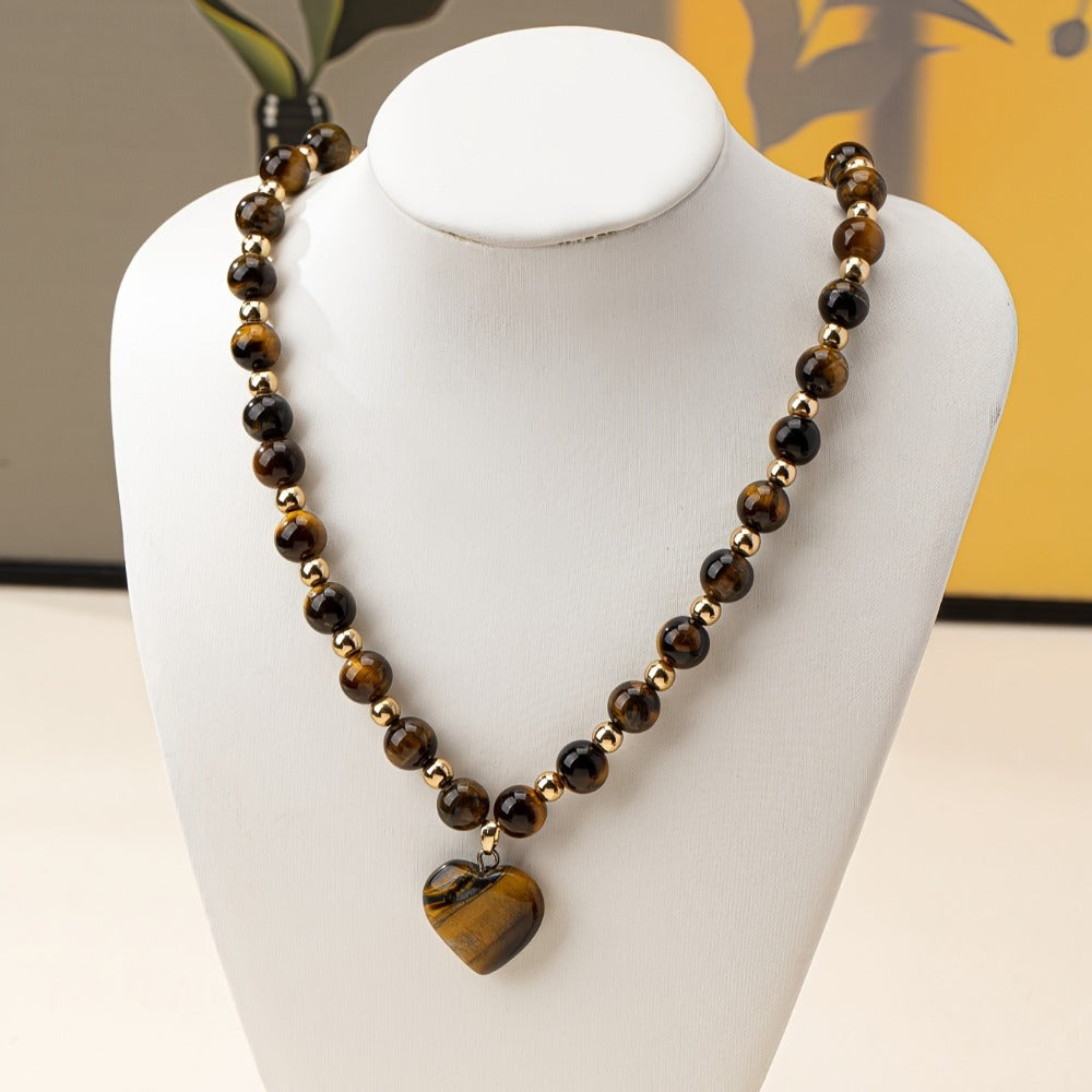 Pendant Necklace - Tiger Eye Stone Heart for Women - Natural Gemstone Love Charm , Boho - product detail view 11