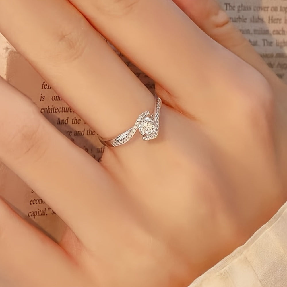 Rings for Women - 925 Sterling Silver Engagement Ring for - Hollowed Twisted Four-Claw CZ - product detail view 7