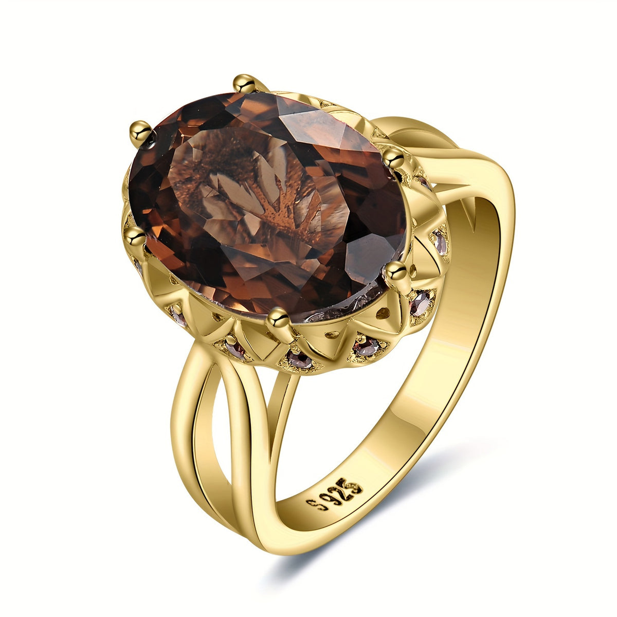 Rings for Women - 925 Sterling Silver Smoky Quartz Ring for Oval Cut, Natural Smoky Quartz - product detail view 15