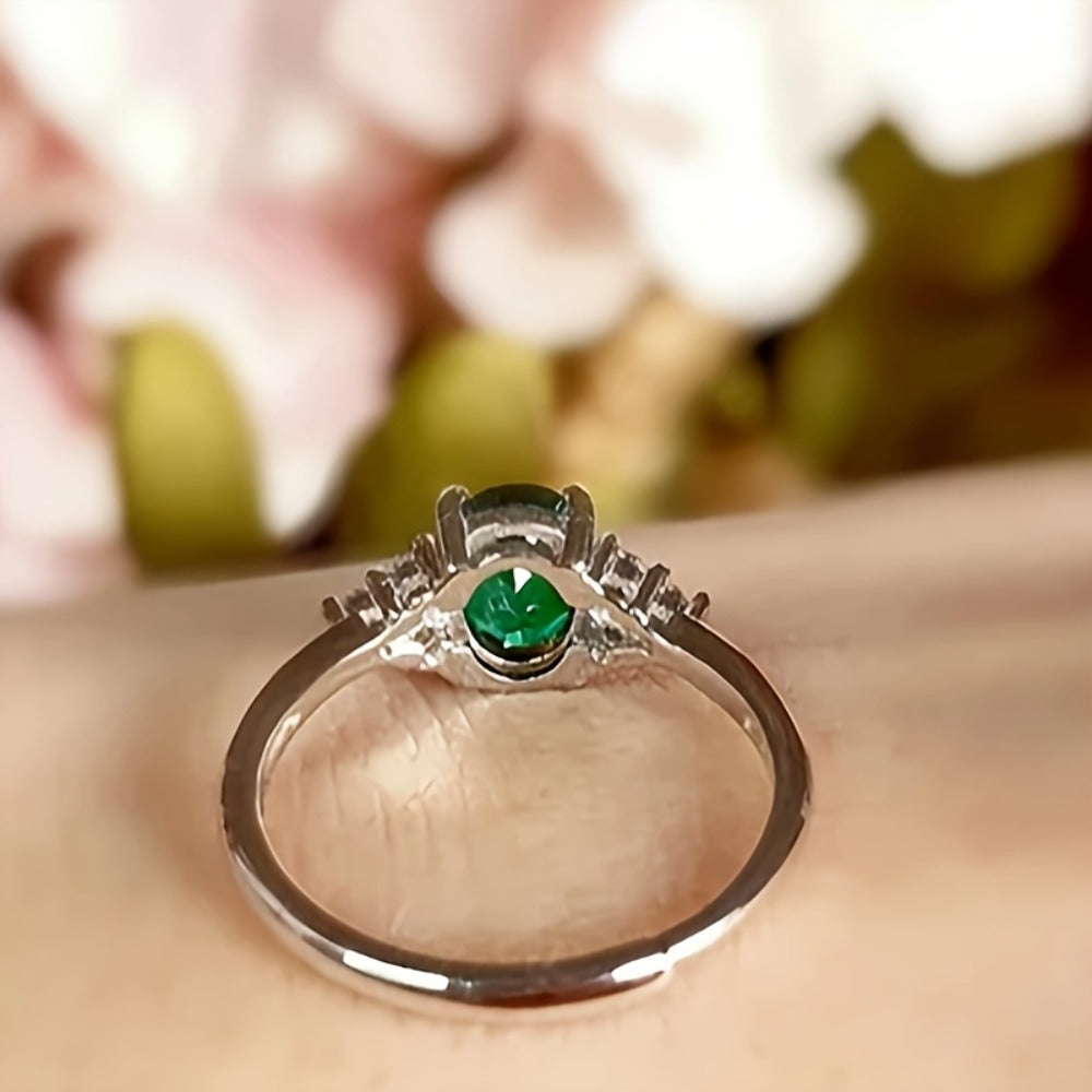 Rings for Women - Green Oval Zirconia Ring S925 Sterling Silver for - Elegant Emerald-Style - product detail view 7