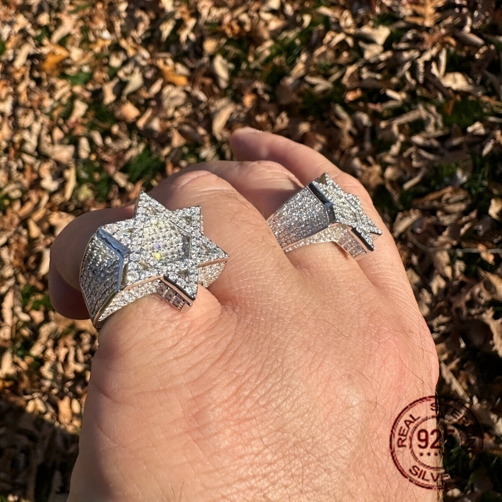 Rings for Women - Iced Out Star of David Ring Men 925 Silver Baguette Hexagram Hip Hop Pinky - product detail view 8