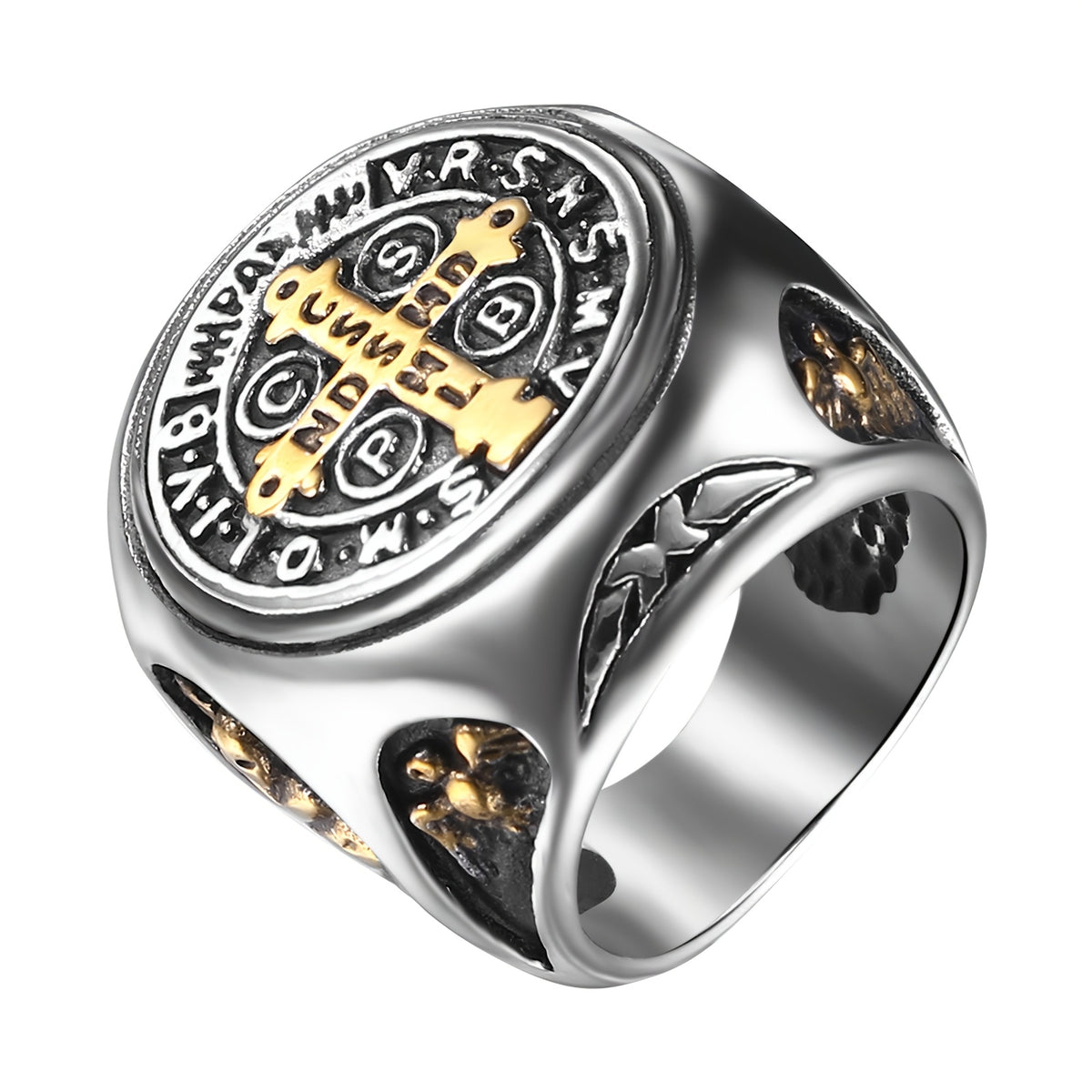 Rings for Women - Saint Benedict Medal Ring Stainless Steel Cross Religious Jewelry Silver - product detail view 15