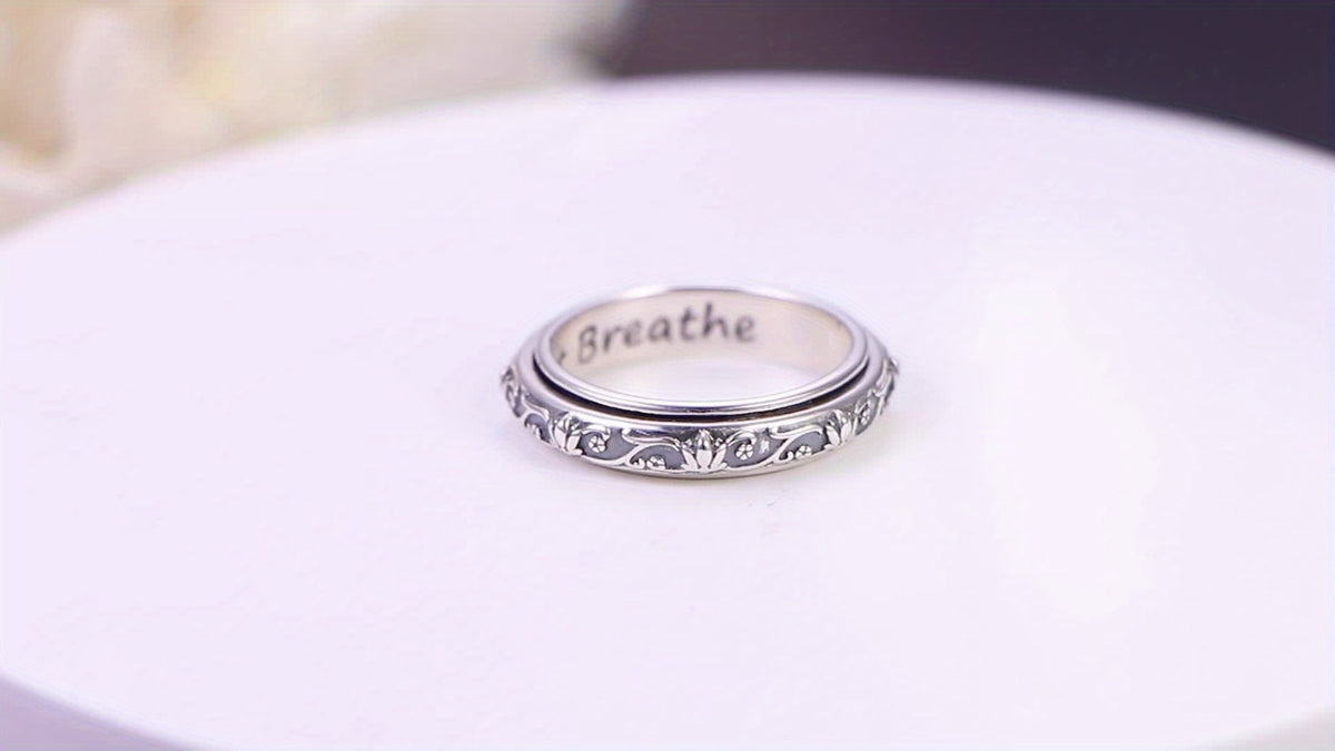 Rings for Women - Sterling Silver Spinner Ring for - Oxidized Lotus Flower Fidget Ring - product detail view 10