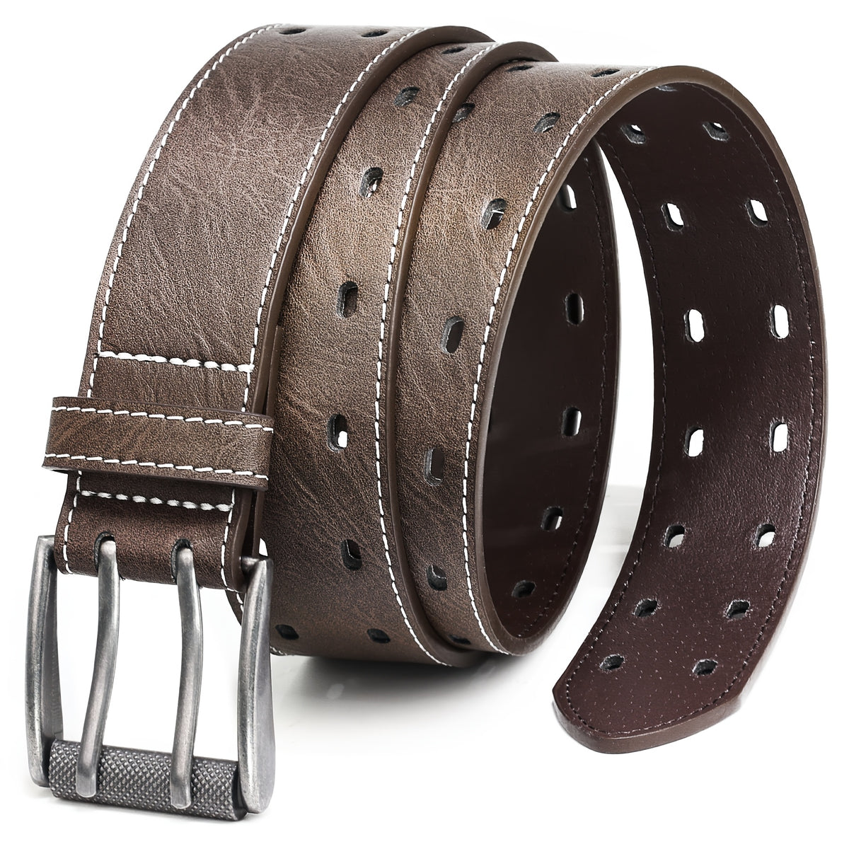 Men's Belt - 's Double Prong Faux Leather Heavy Duty Work Jeans Classic Western Dual - product detail view 13