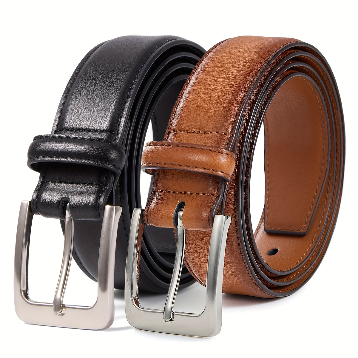 Men's Belt - 's Genuine Leather 2-Pack Set 1 3/8 Inch Dress Casual Golf Jeans , Black - product detail view 17