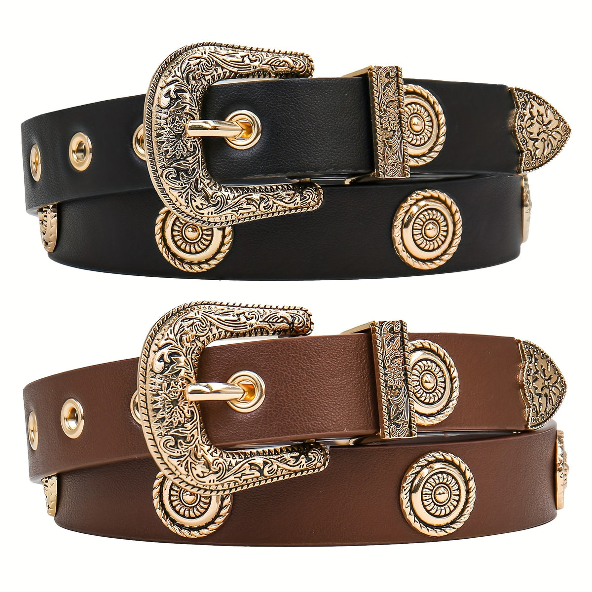 Women's Belt - Studded Cowgirl 2pcs for | Western Punk Rivet Waist for Dresses Pants - product detail view 19