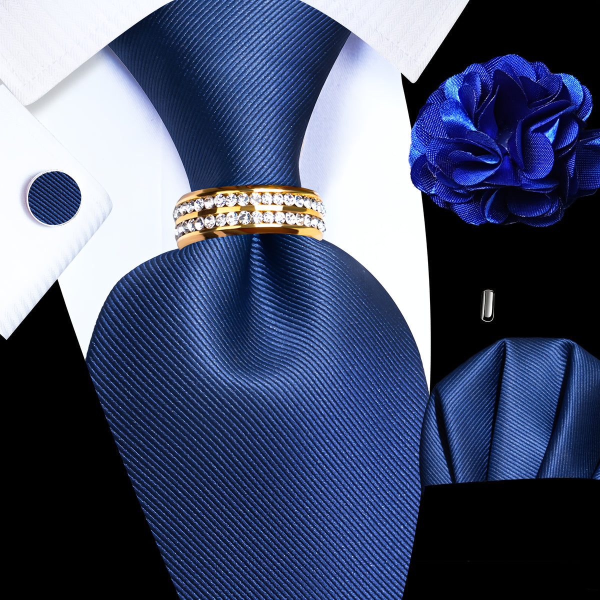 Men's Necktie - Silk Tie Set for 5 Piece 2400 Thread Count Pocket Square Cufflinks Lapel - product detail view 29