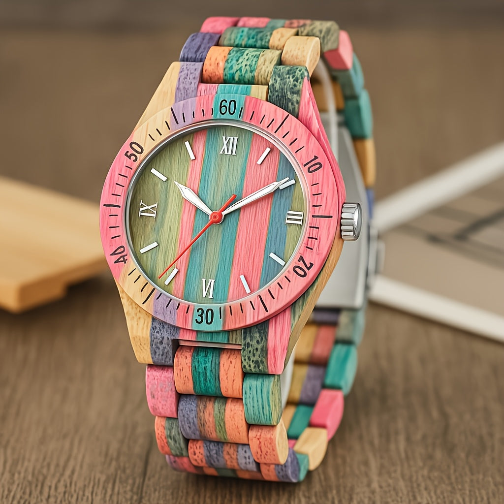 Men's Quartz Watch - Handmade Bamboo Engraved Wooden with Luminous Hands & Date Display - product detail view 14