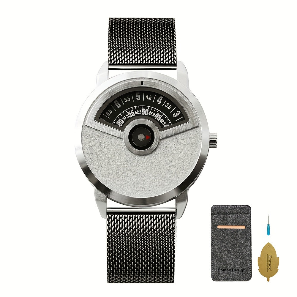 Men's Quartz Watch - Minimalist No-Hands with Stainless Steel Strap - Contemporary Industrial - product detail view 22