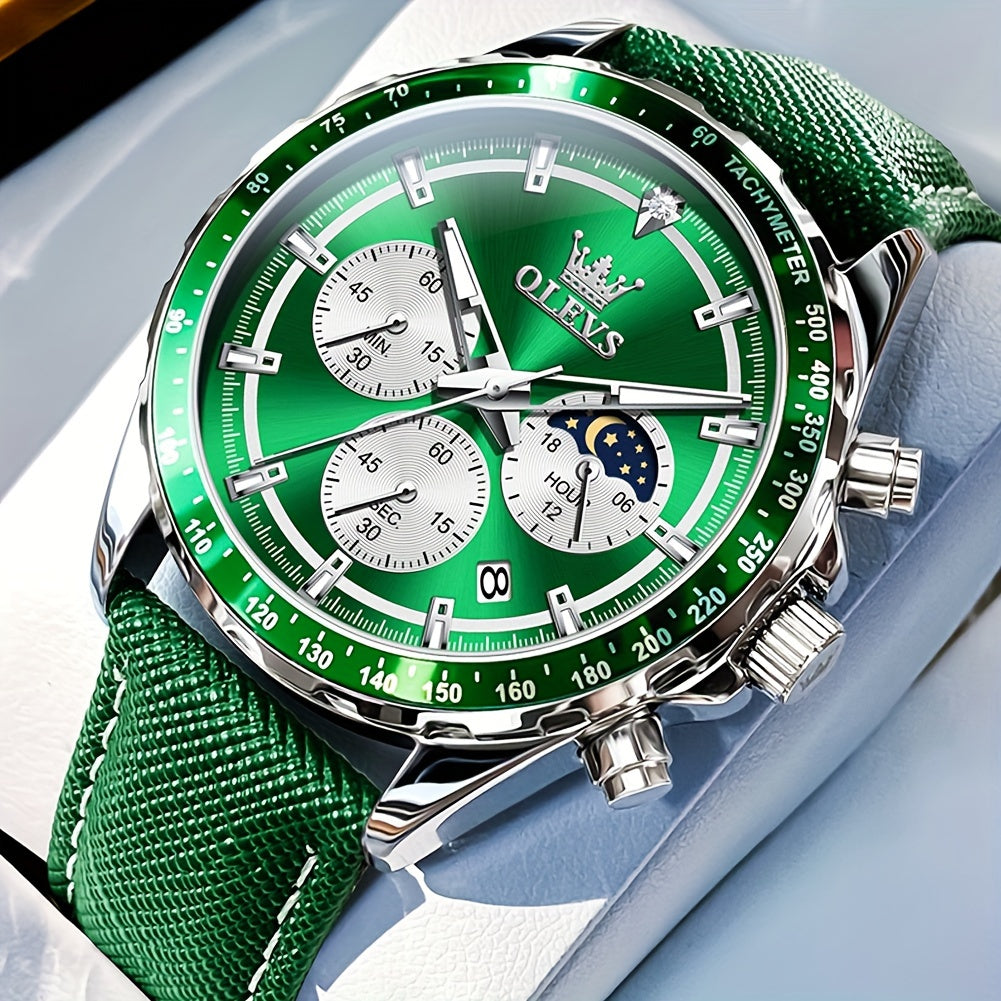 Men's Quartz Watch - OLEVS 's Luxury Chronograph Moon Phase Big Face Calendar Waterproof - product detail view 24