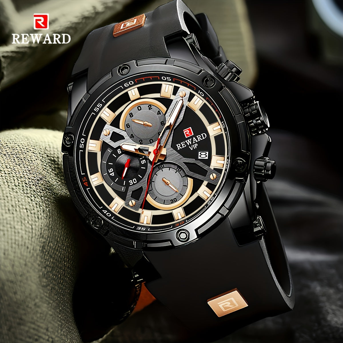 Men's Quartz Watch - REWARD Sport for - Luxury Studded Bezel Wristwatch, Luminous Dial with - product detail view 29