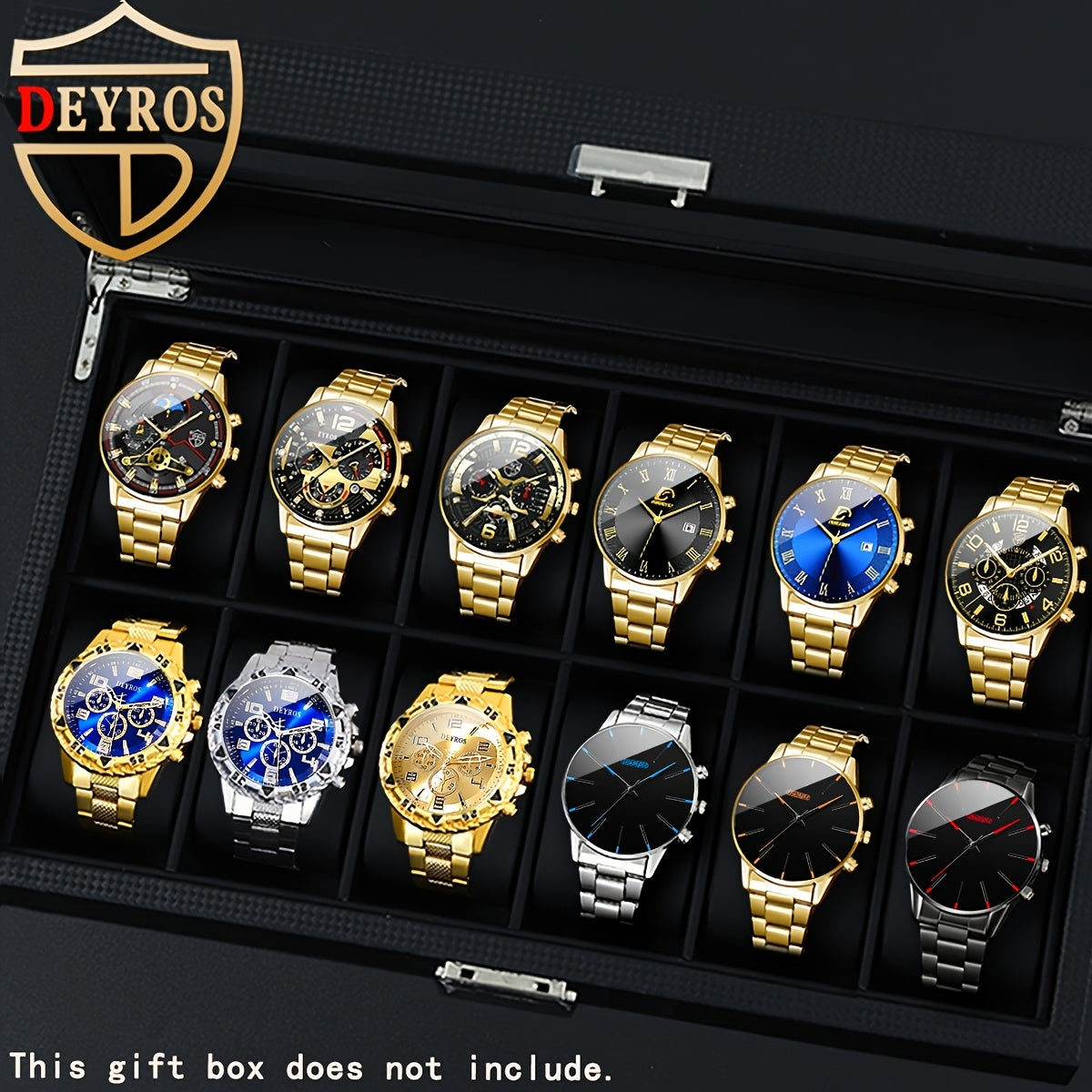 Men's Quartz Watch - 's 12-Piece Set Stainless Steel Strap Watches, Classic Round Dial with - product detail view 30