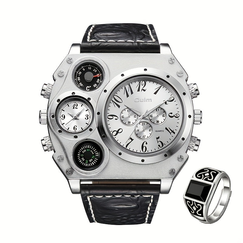 Men's Quartz Watch - 's Dual Time Zone & Ring Set 2-Piece Multifunctional Sports with Matching - product detail view 14