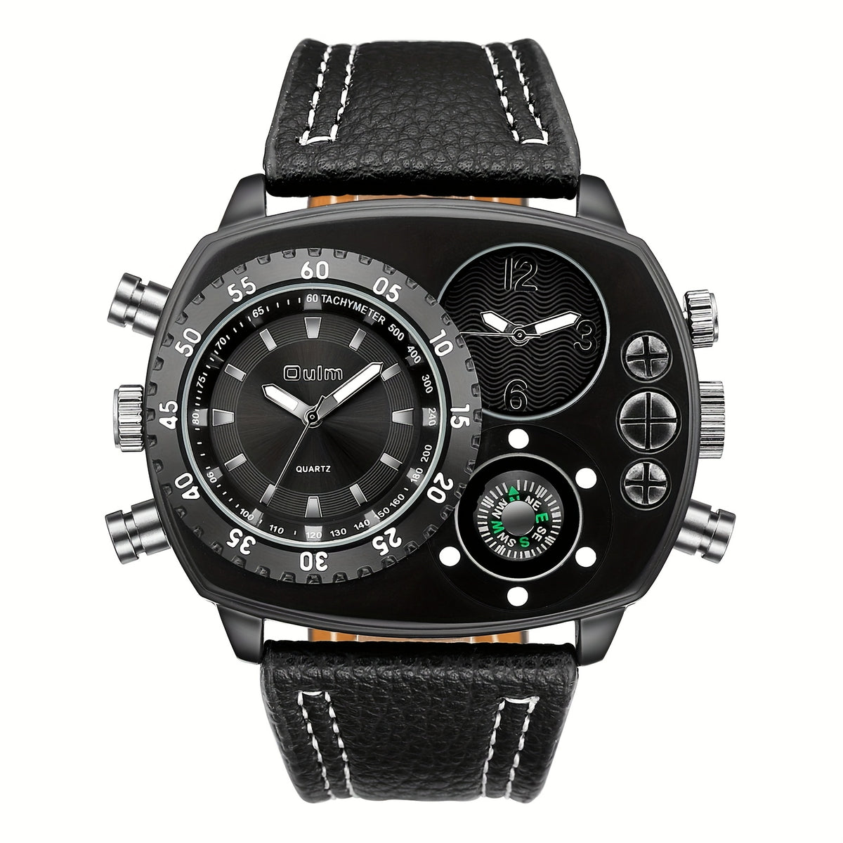 Men's Quartz Watch - 's Dual Time Zone Large Dial Luminous Faux Leather Wristwatch, Casual - product detail view 19