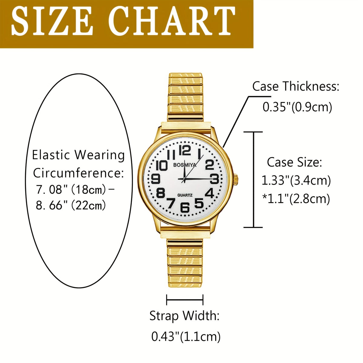 Women's Quartz Watch - 's Elastic Stretch Expandable Strap Round Case Large Arabic Numeral Dial - product detail view 24