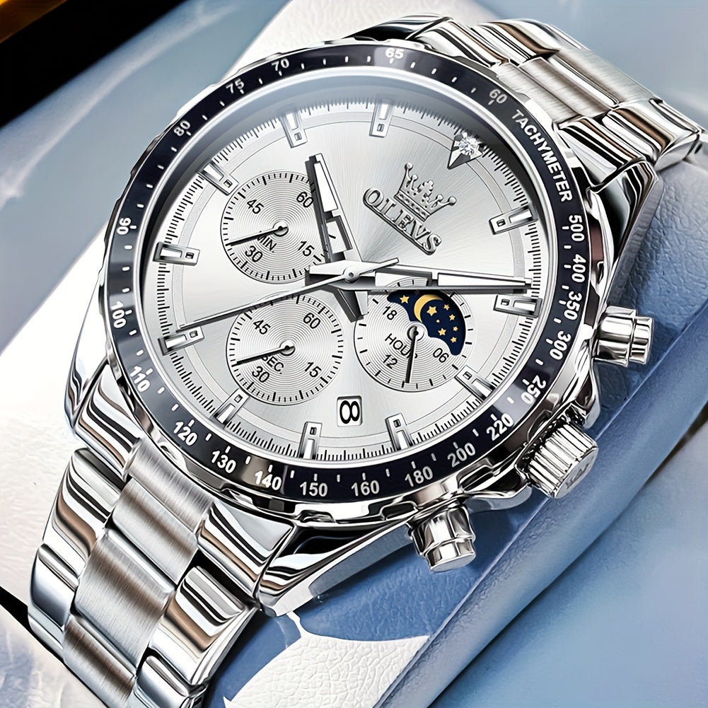 Men's Quartz Watch - 's Moon Phase Chronograph | Big Face Luminous Wristwatch with Calendar & - product detail view 25