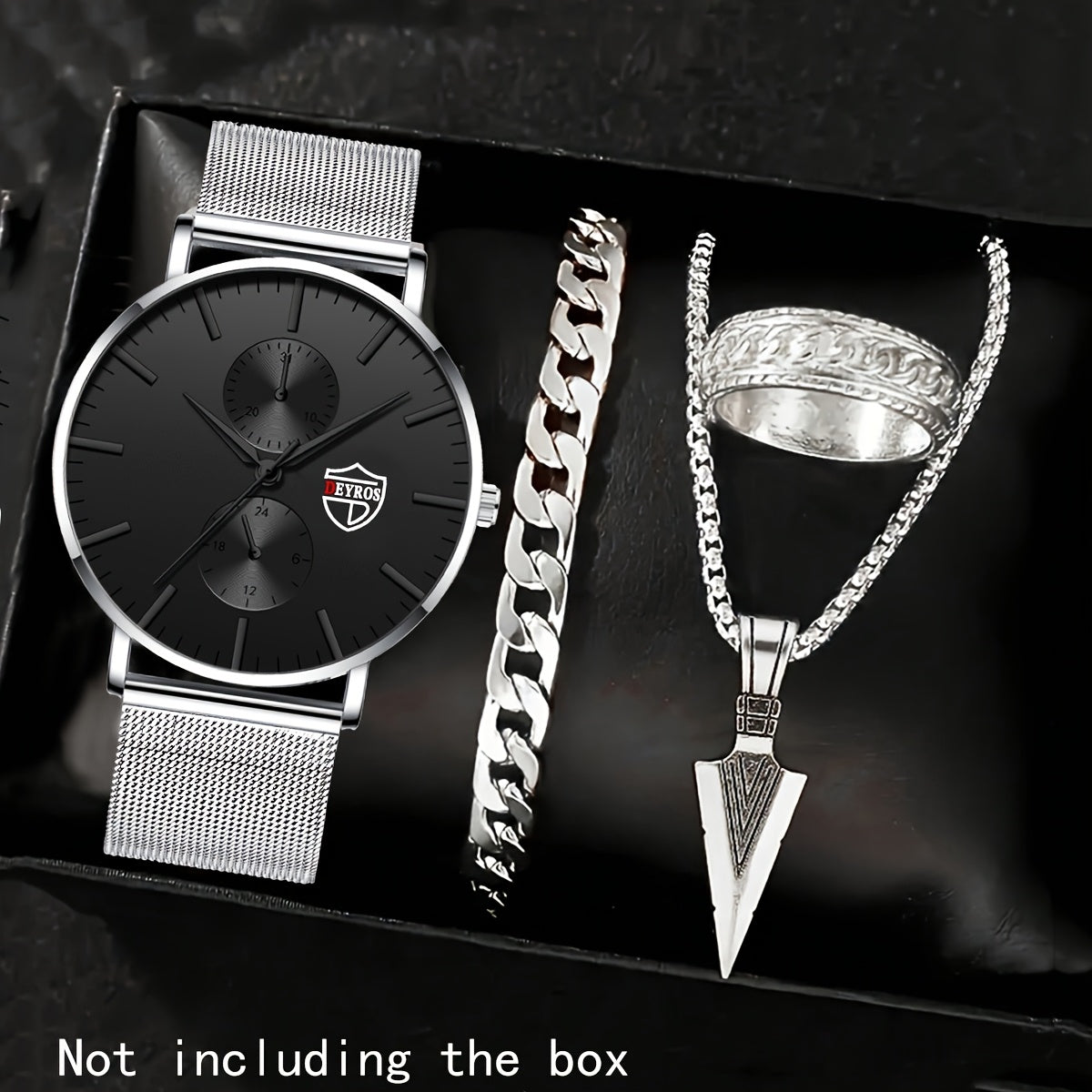 Men's Quartz Watch - 's and Necklace Set 4 Piece Wristwatch with Triangle Spearhead Pendant - product detail view 16