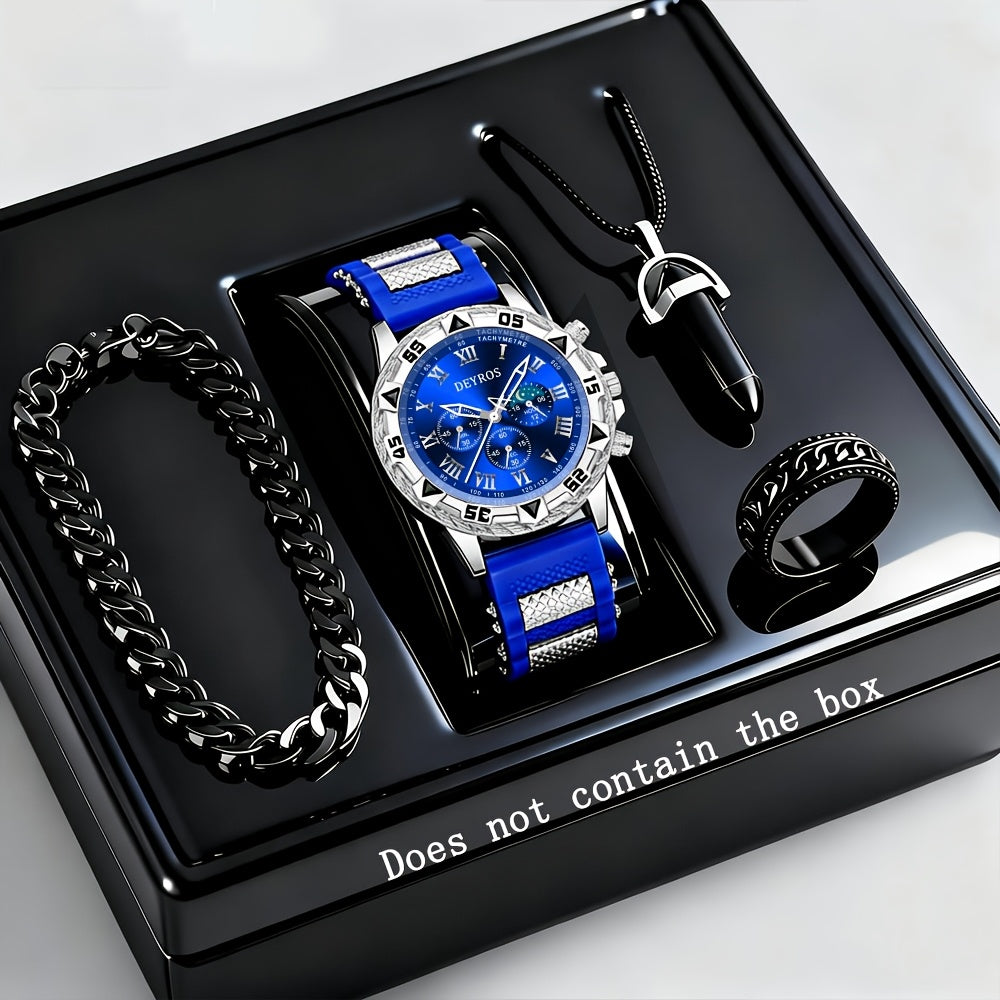 Men's Quartz Watch - 's Set 4 Piece Sport Analog Wristwatch, Alloy Case Silicone Strap Round - product detail view 14