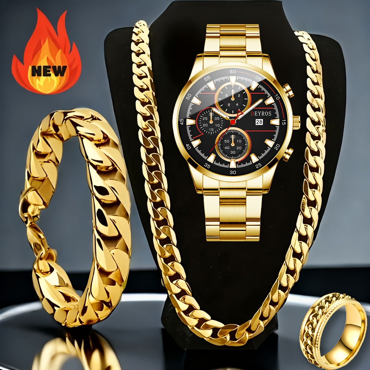 Men's Quartz Watch - 's Set 4pcs - Analog Wristwatch with Date Display, Alloy Case & Strap - product detail view 39