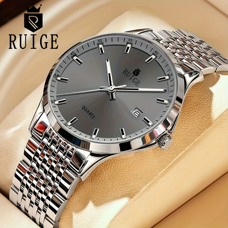 Men's Quartz Watch - 's Stainless Steel Sport with Luminous Hands & Calendar - Luxury Business - product detail view 3