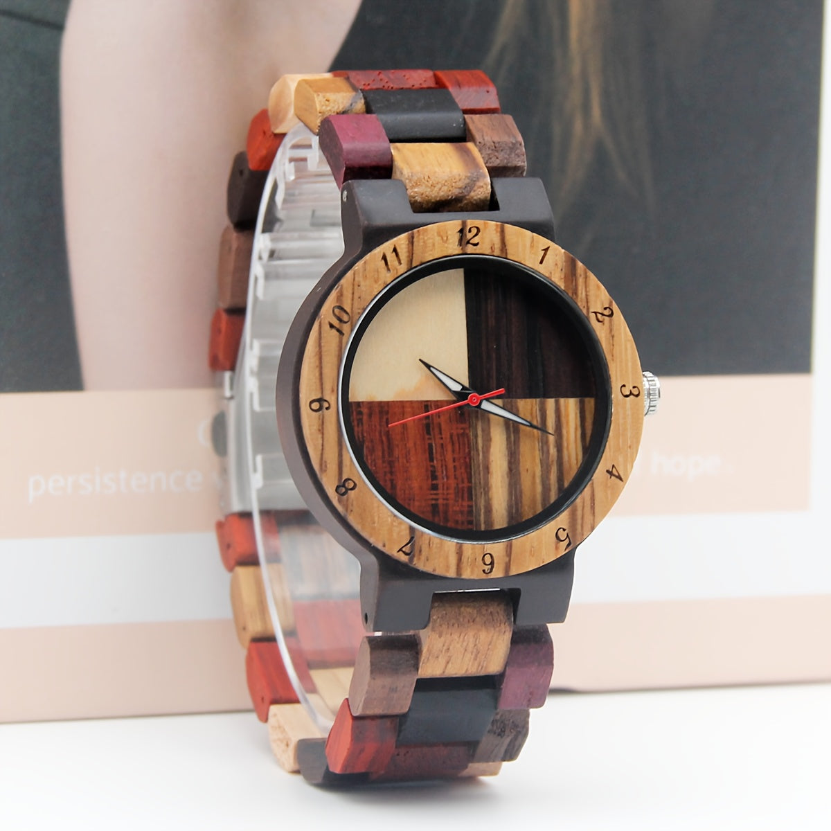 Women's Quartz Watch - 's Wooden Multicolor Wood Strap Four-Color Dial Eco-Friendly Natural - product detail view 10