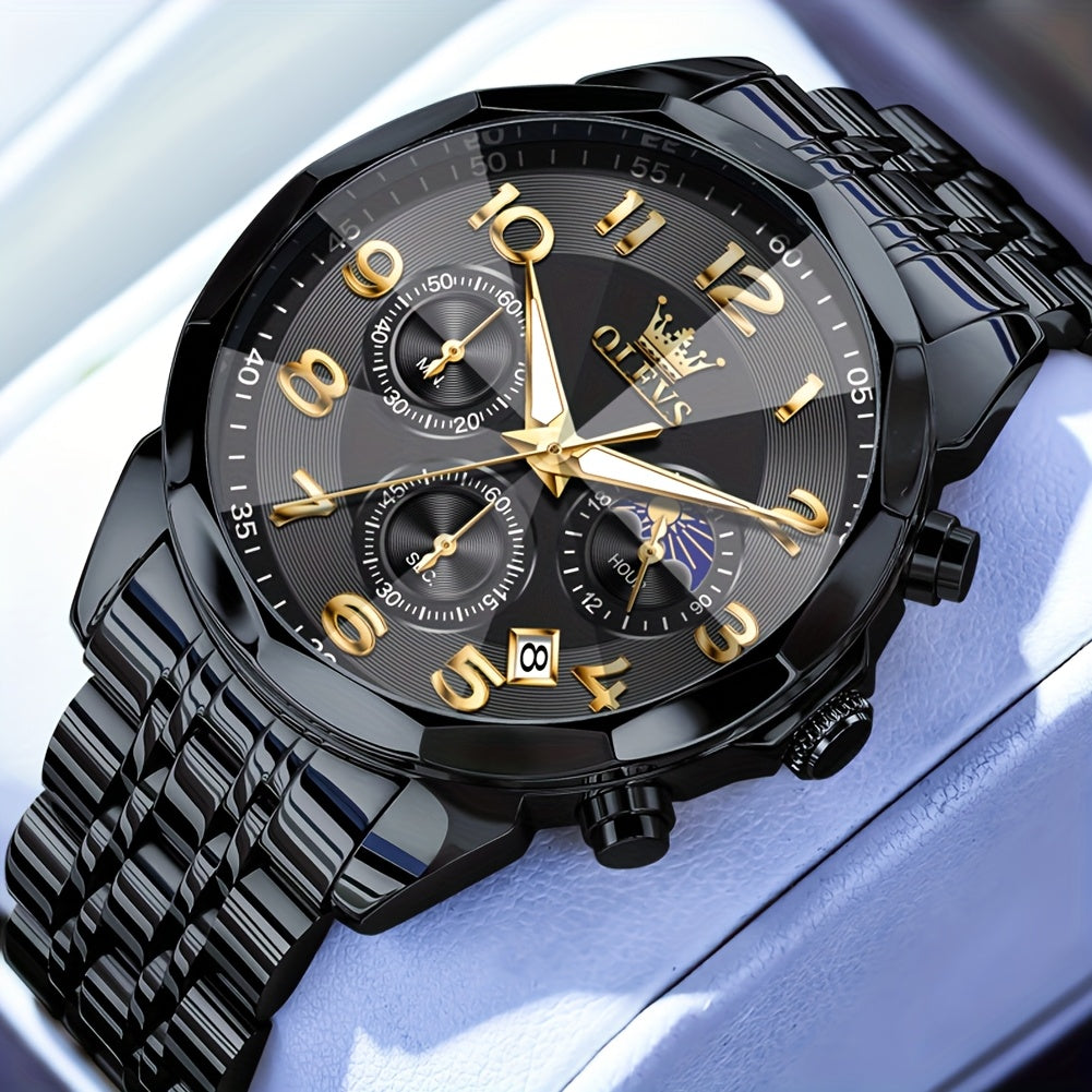 Men's Quartz Watch - Two-Tone Dress for OLEVS Classic Stainless Steel Chronograph, Moon Phase - product detail view 33