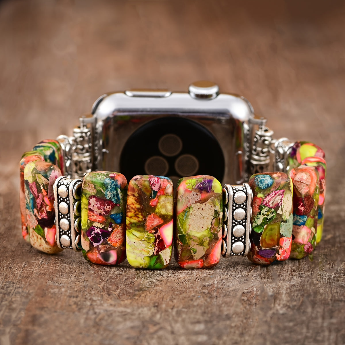 Women's Watch - Apple Band Natural Stone Boho Beaded Bracelet for Handmade Elastic Rope - product detail view 12