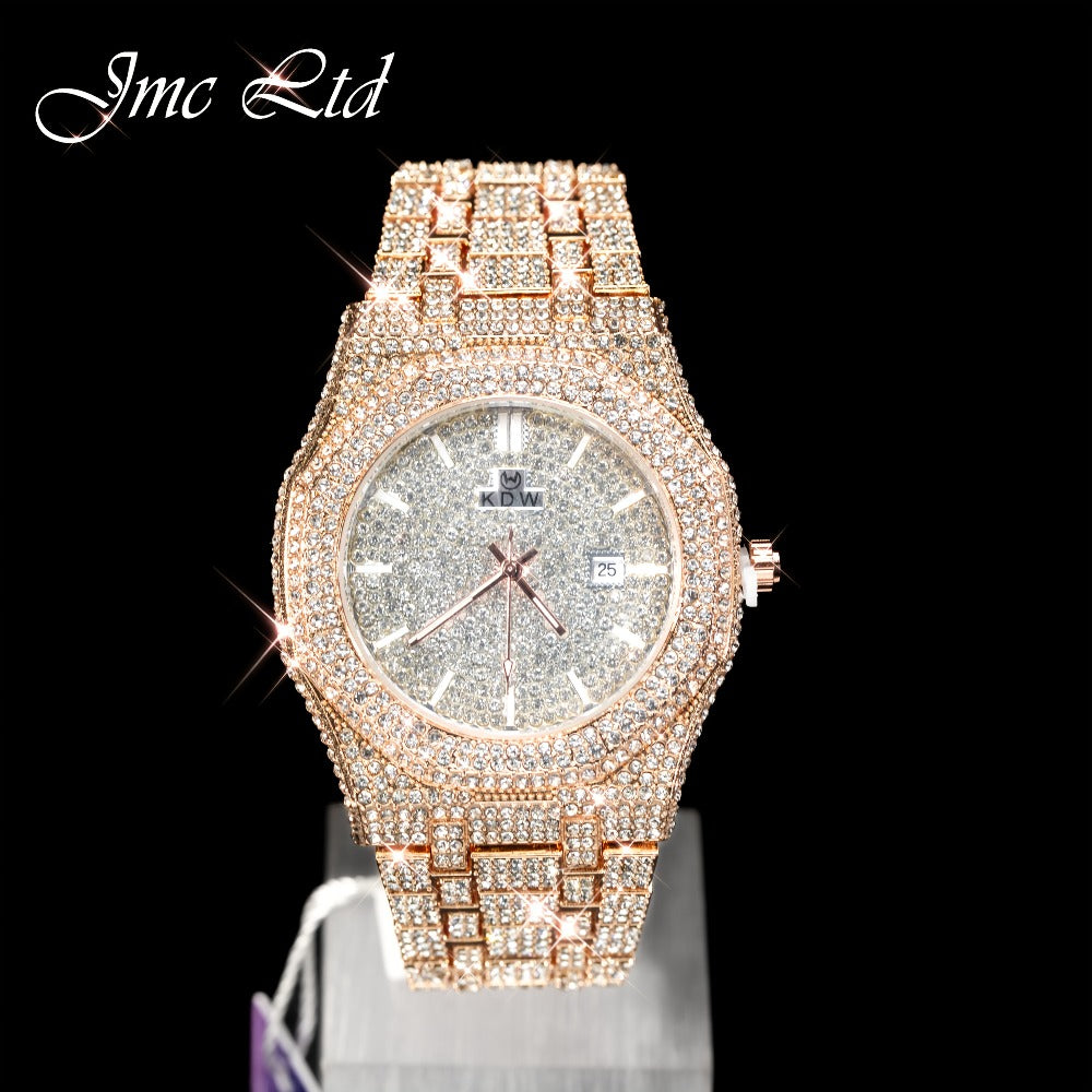 Men's Watch - Hip Hop for Fully Diamond-Studded Rhinestone Luxury Bling , Champagne - product detail view 9