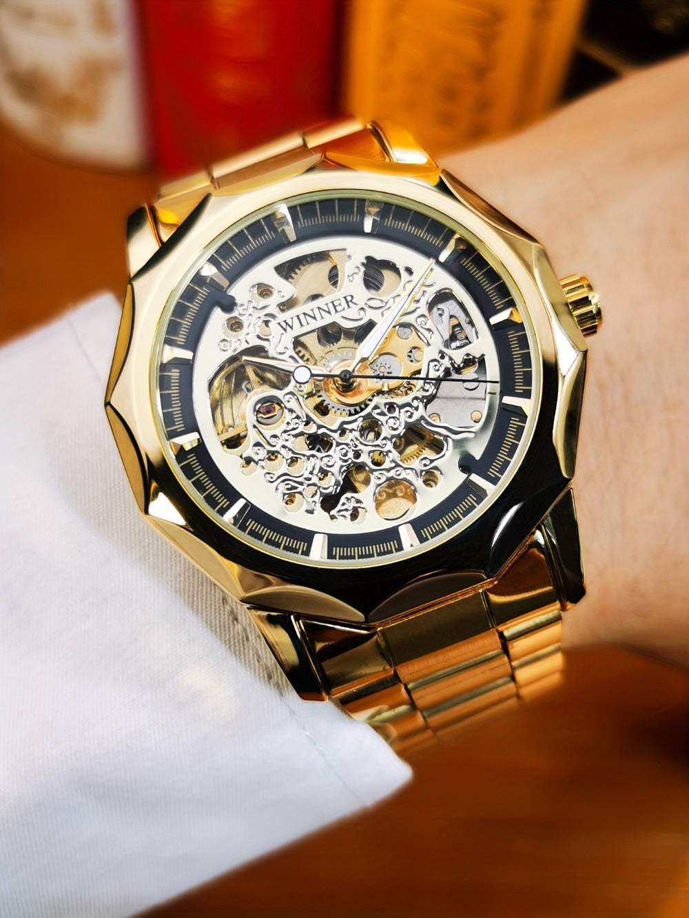 Men's Watch - 's Gold Skeleton Automatic Mechanical | Luminous Hands Irregular Case - product detail view 13