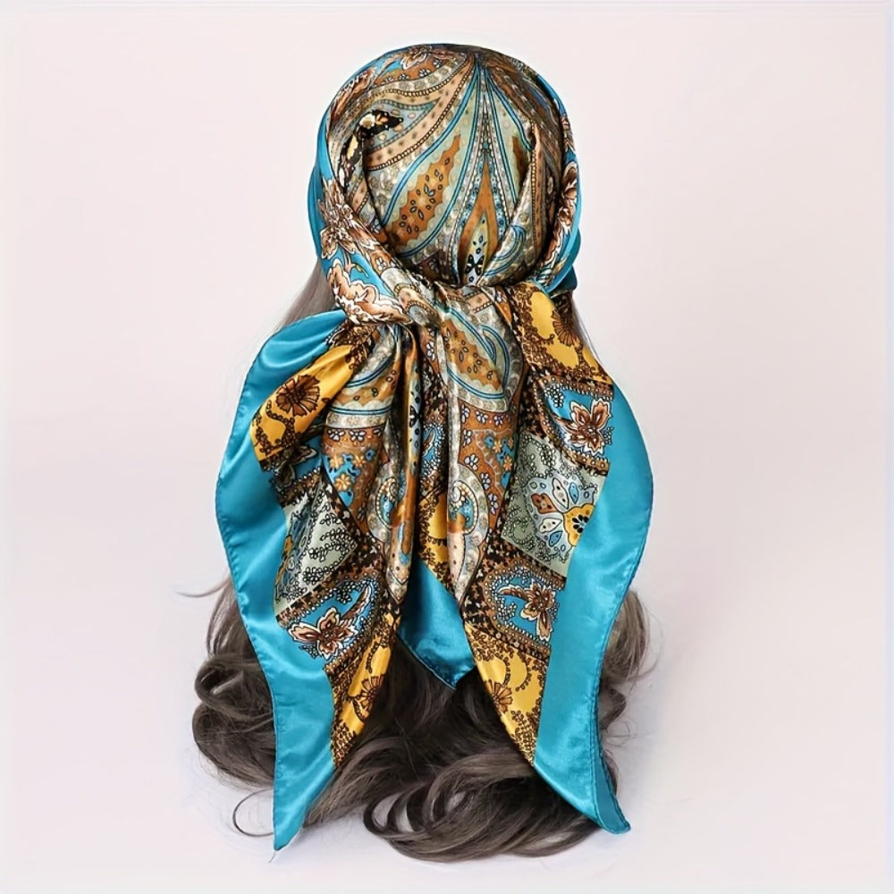 Scarf for Women - Satin Square Scarves for 6pcs Vintage Paisley Floral Silk-Feel Neck Set - product detail view 15