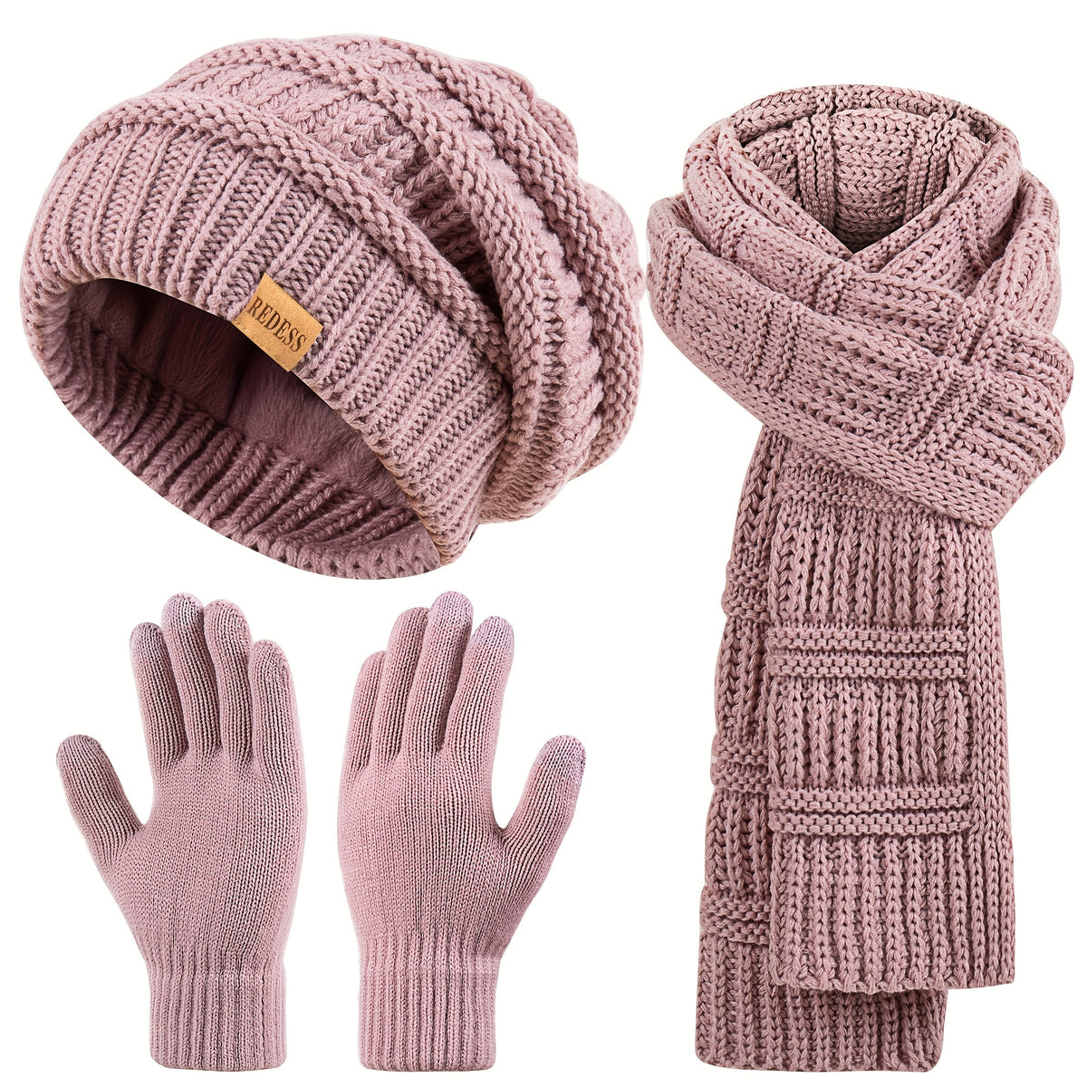 Scarf for Women - Winter Set 3-in-1 Hat Long Touchscreen Gloves Soft Warm Cold Weather - product detail view 16