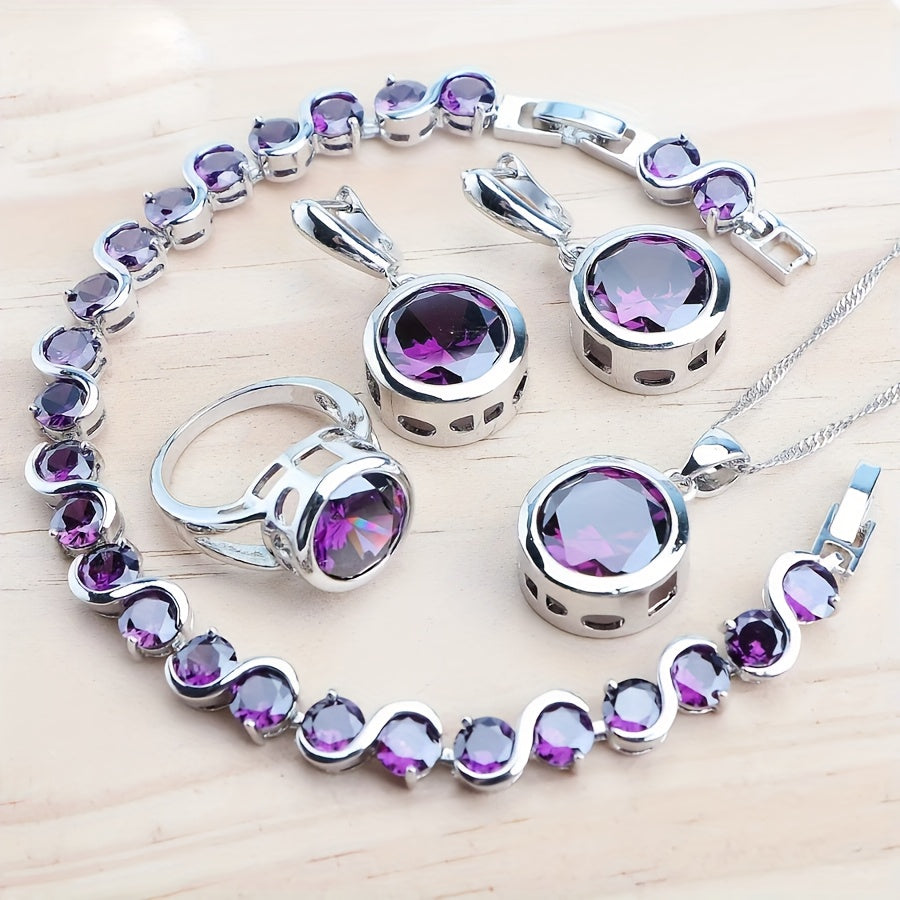 Silver Jewelry Set for Women - Silver-Tone Blue CZ, 5 Coordinated Pieces - product detail view 12