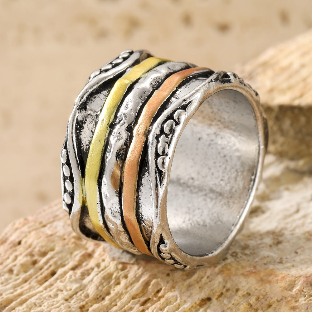 Stackable Rings for Women - Boho Ring for Stainless Steel - Retro Bohemian Multi-Color Layered Texture - product detail view