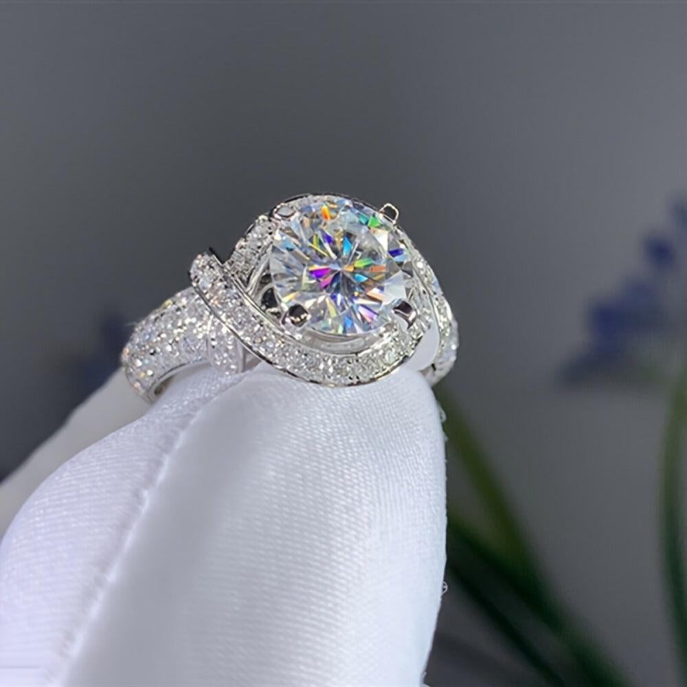 Stackable Rings for Women - Moissanite Engagement Ring 925 Silver - Vintage Flower Tower Intertwined - product detail view 5