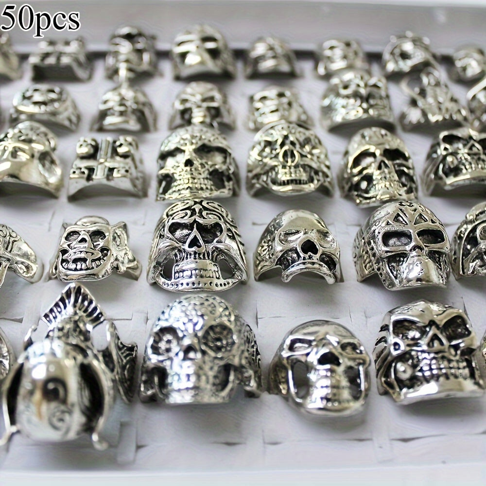 Stackable Rings for Women - Skull Ring Wholesale Punk Gothic Biker Skeleton Vintage Band 30 or 50 - product detail view 13