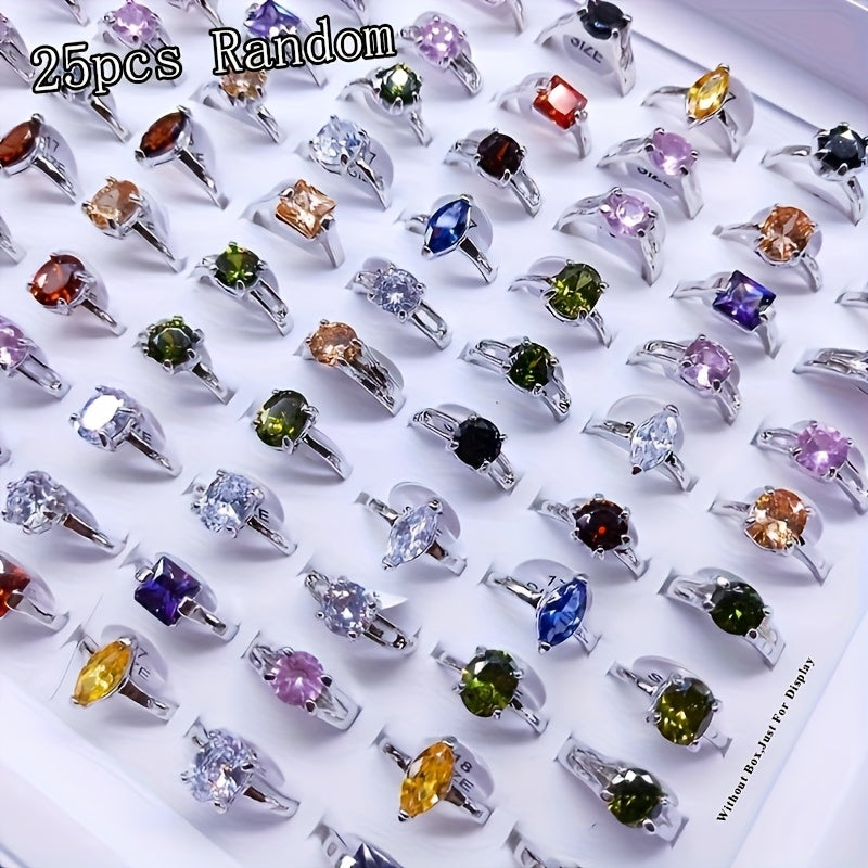 Stackable Rings for Women - Zirconia Geometric Ring Set 25pcs Shimmering in Gold & Silver, Multi-Color - product detail view