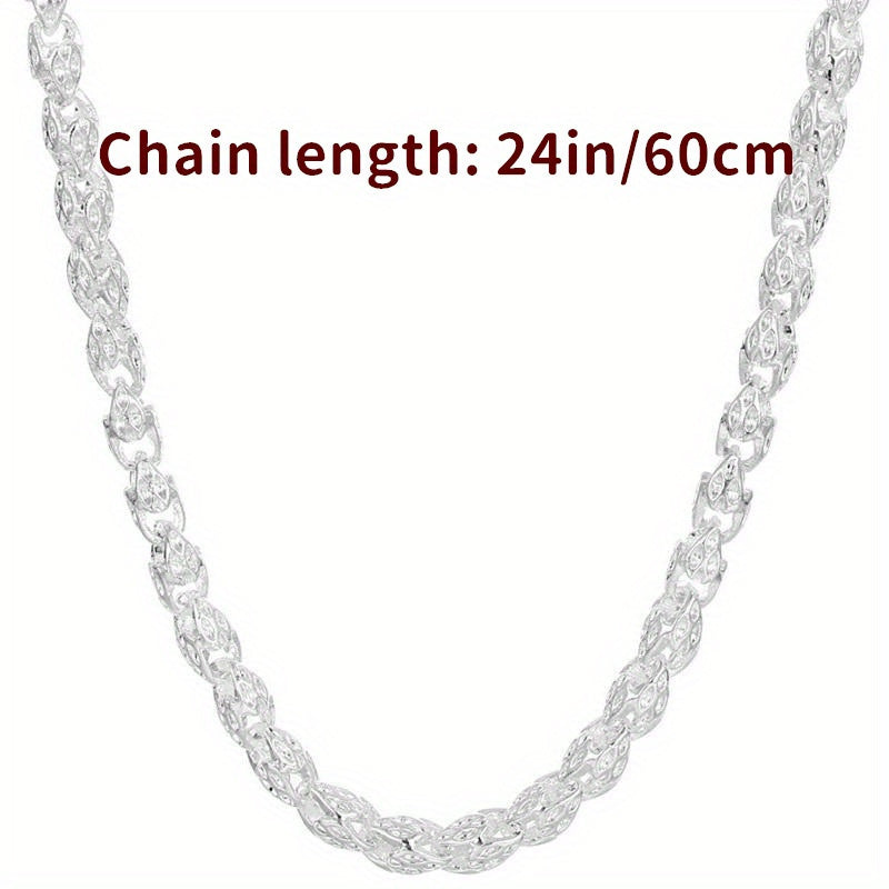 Sterling Silver Necklace - 925 Silver Bamboo Link, Textured Chain - size chart Chain length: 24in/60cm