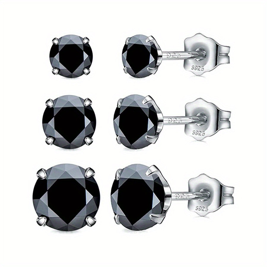 Stud Earrings for Women - 925 Sterling Silver Round Set 3 Pairs 4mm 5mm 6mm Hypoallergenic - product detail view 16