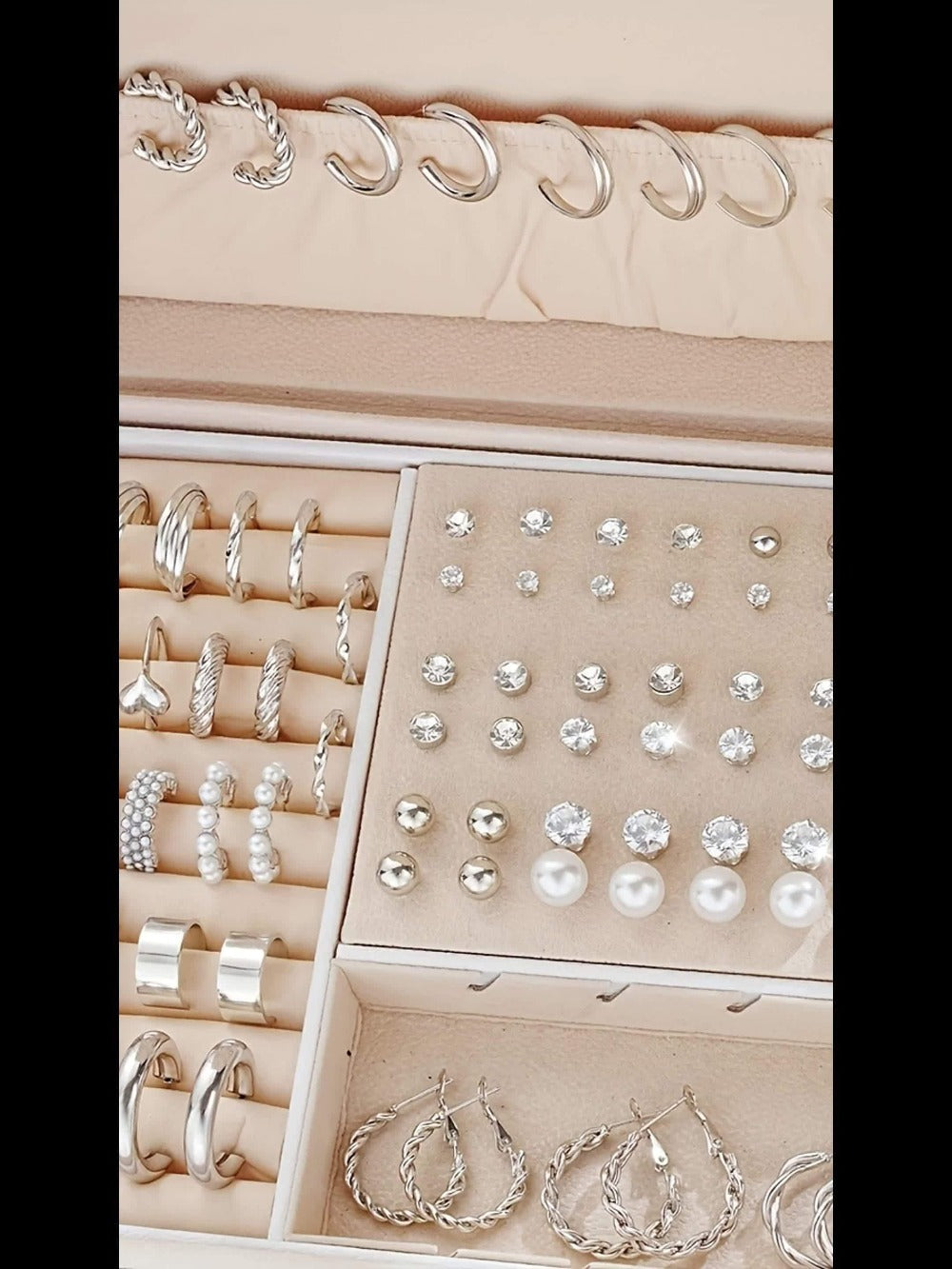 Stud Earrings for Women - Earring Set for 102pcs - Geometric Rhinestone Hoop & Twisted Loop , Light - product detail view 8
