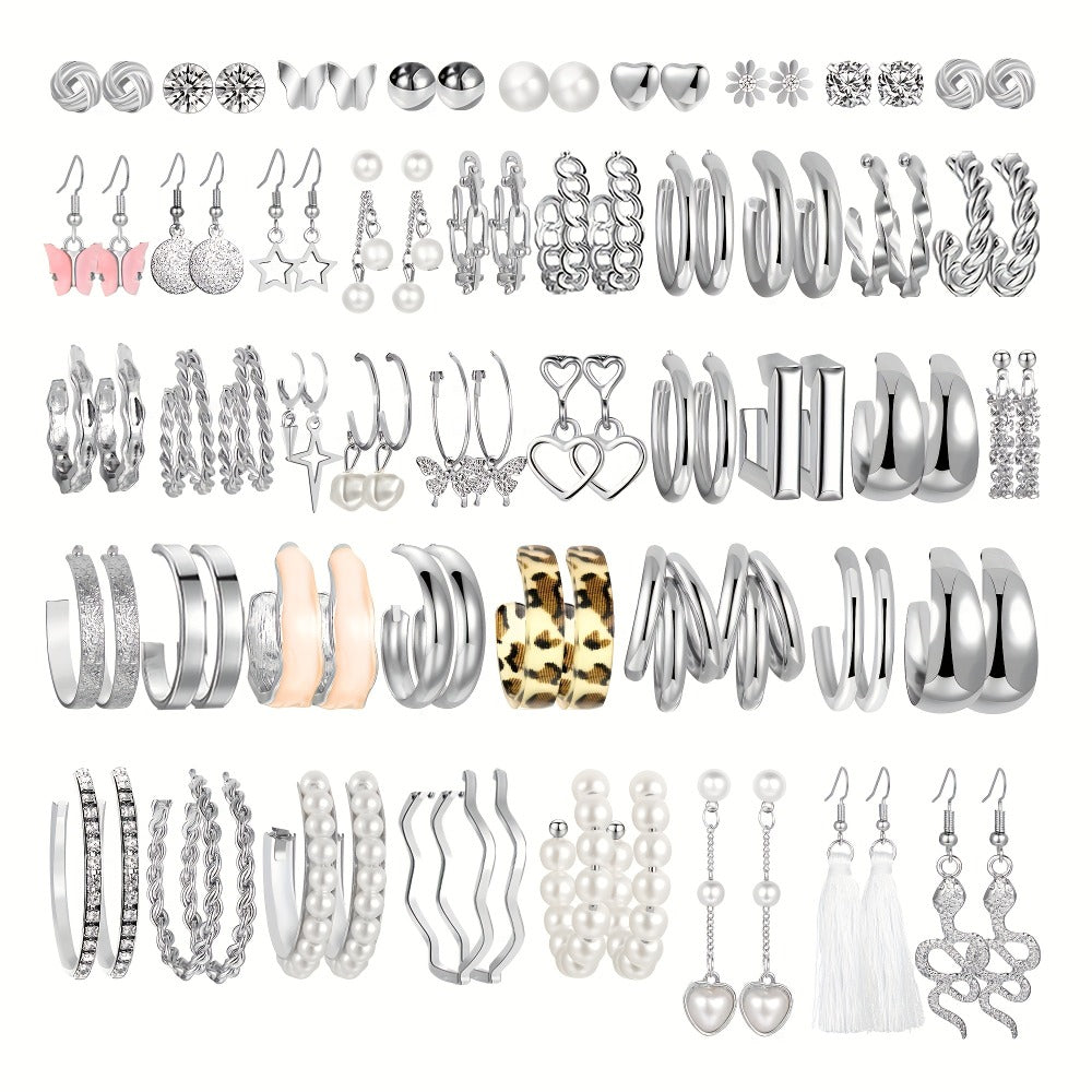 Stud Earrings for Women - Minimalist Earring Set 48 Pairs Alloy Drop for Assorted Styles Everyday - product detail view 5