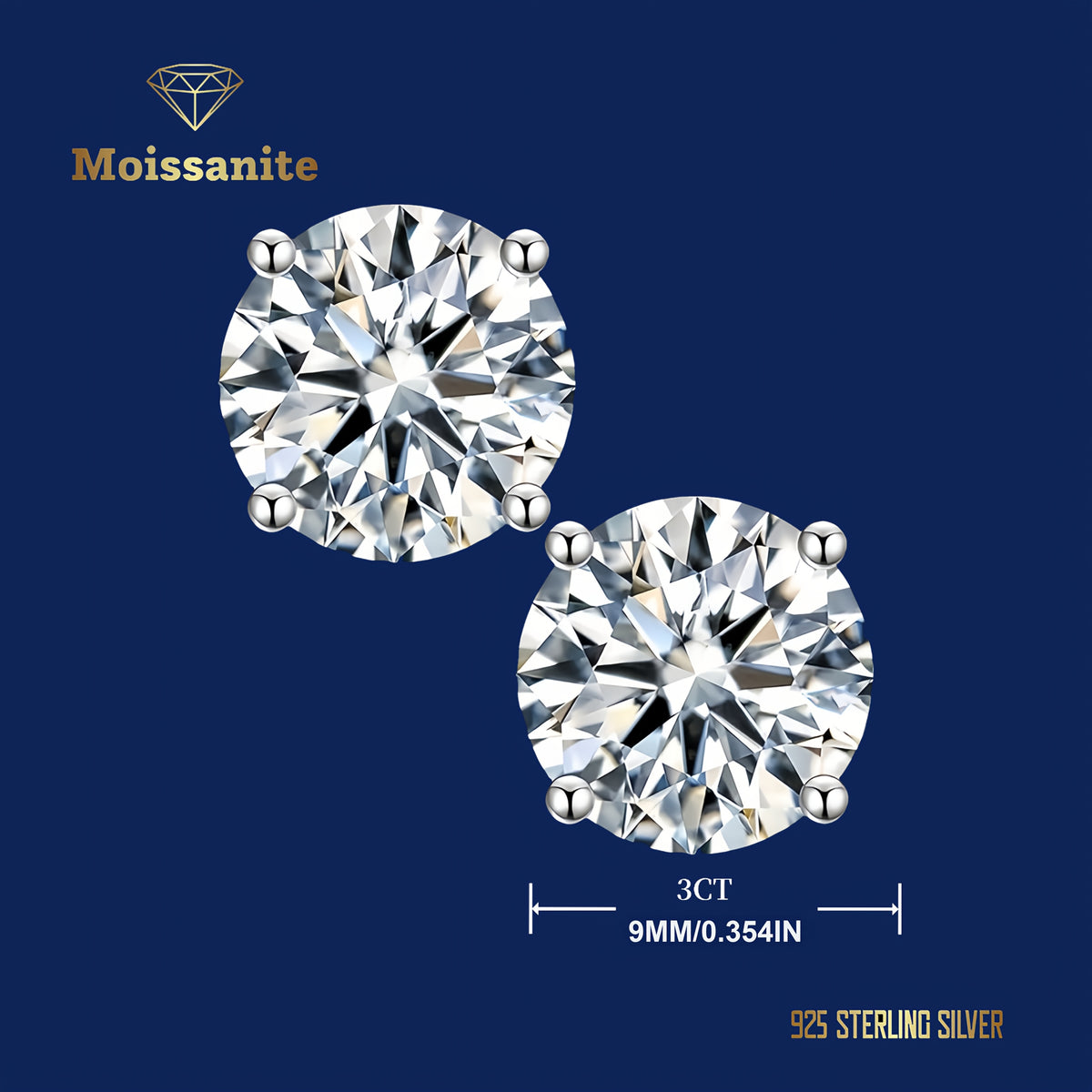 Stud Earrings for Women - Moissanite 18K Gold Plated 925 Sterling Silver D Color VVS1 Brilliant - product detail view 23