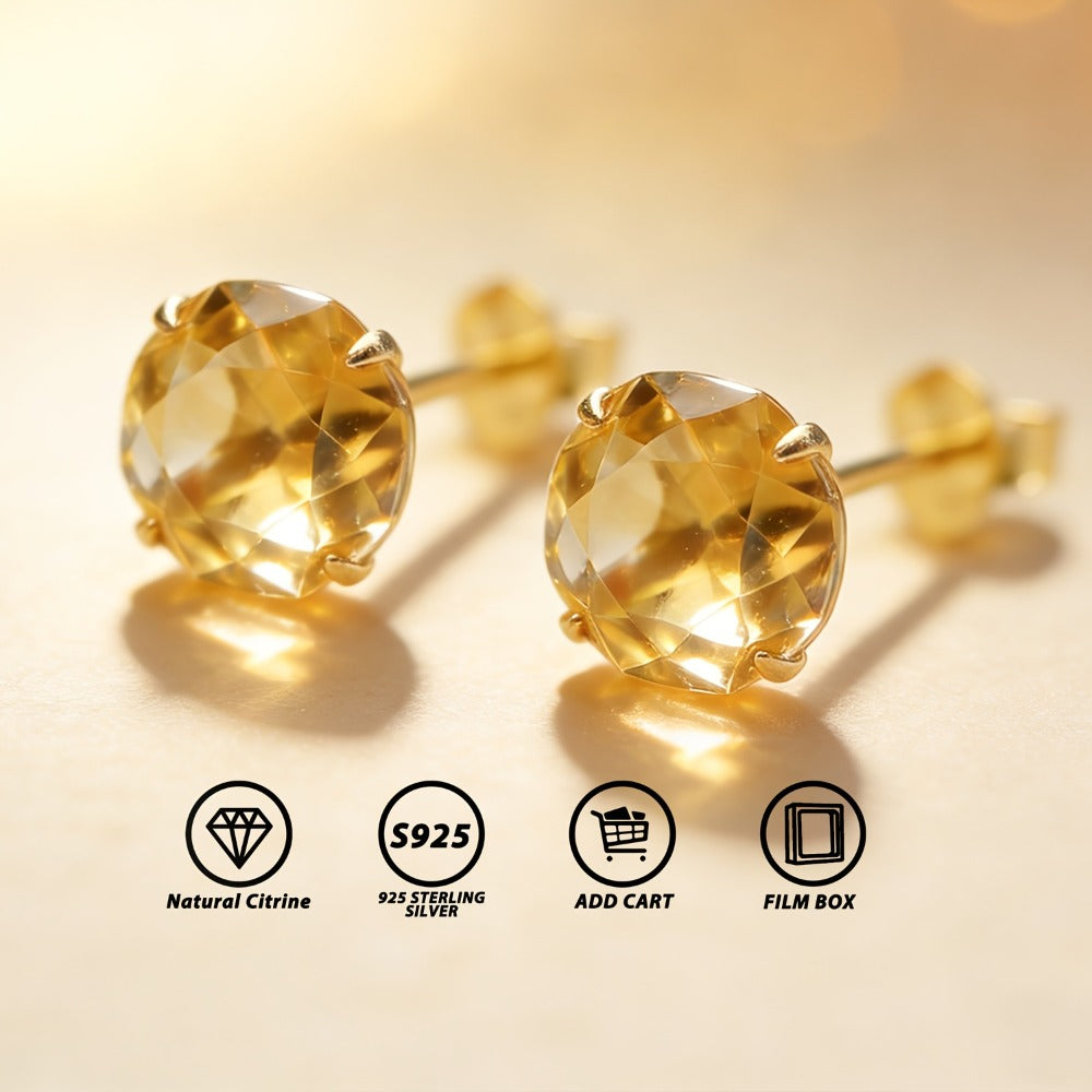 Stud Earrings for Women - Natural Citrine 925 Silver - 2 Carat Rose Cut Hypoallergenic , November - product detail view 13