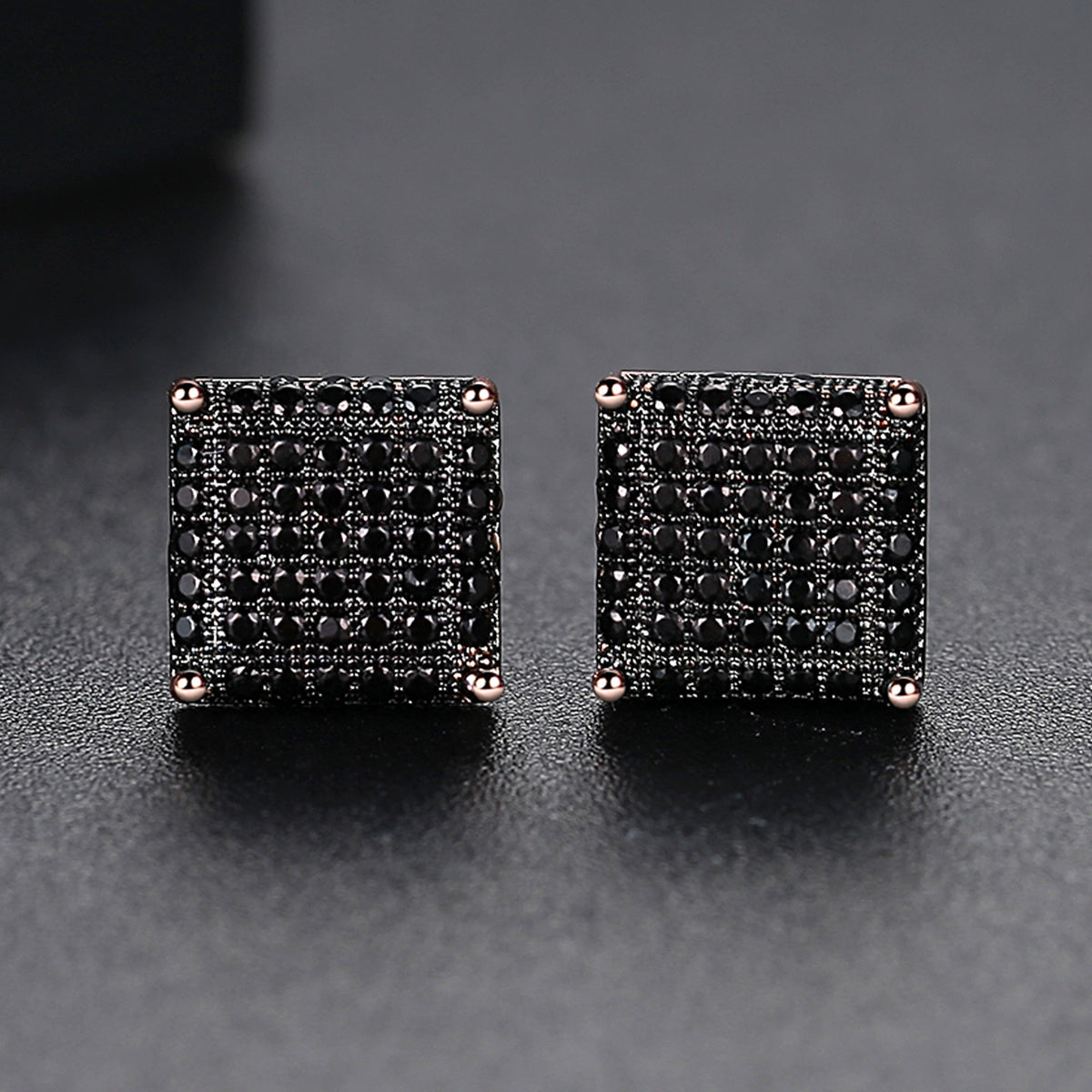 Stud Earrings for Women - Men's Iced Out Square CZ Hip Hop Cubic Zirconia Copper Bling Earpin - product detail view 14