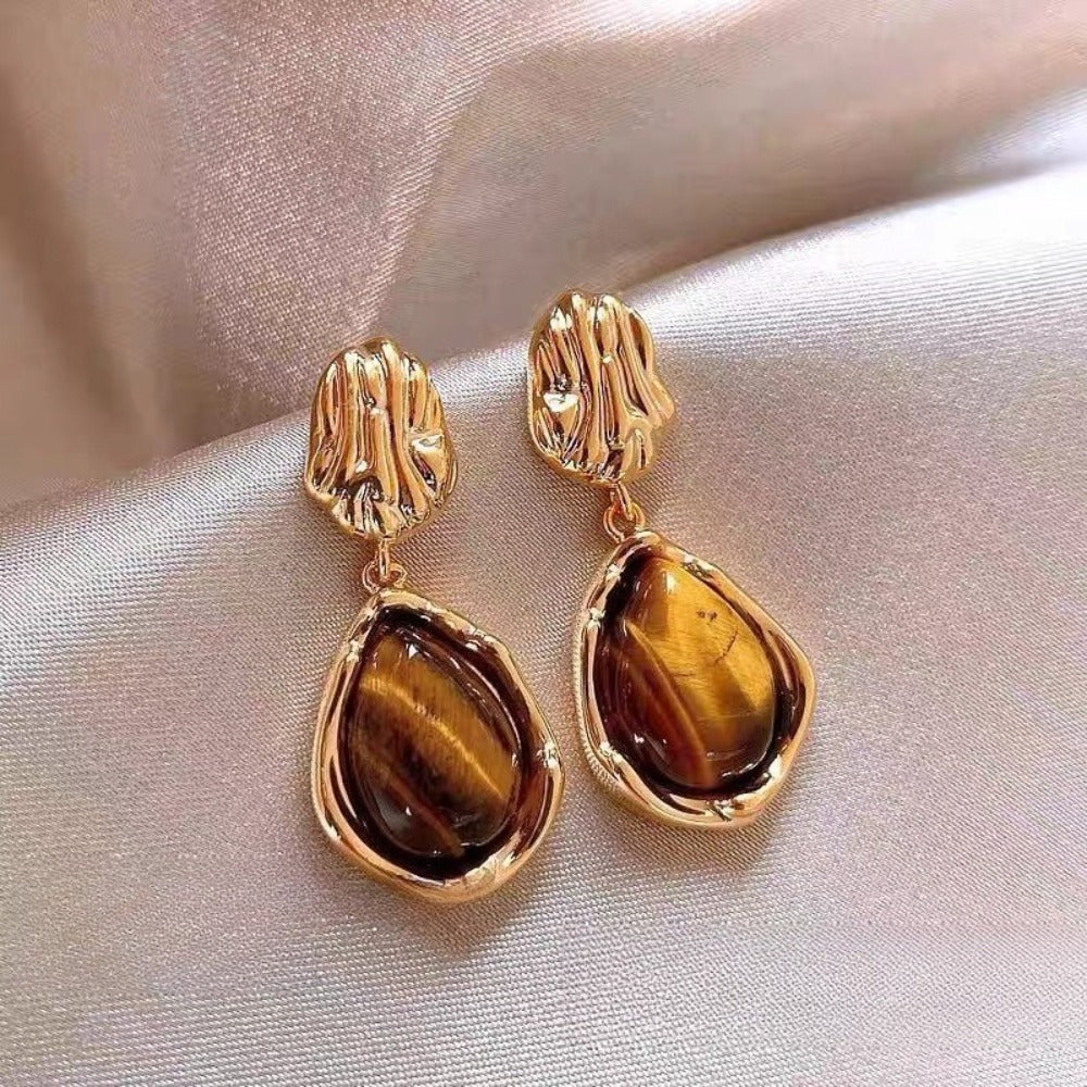 Stud Earrings for Women - Tiger's Eye Set 9 Pairs for - Light Luxury Malachite Natural Stone , INS - product detail view 14