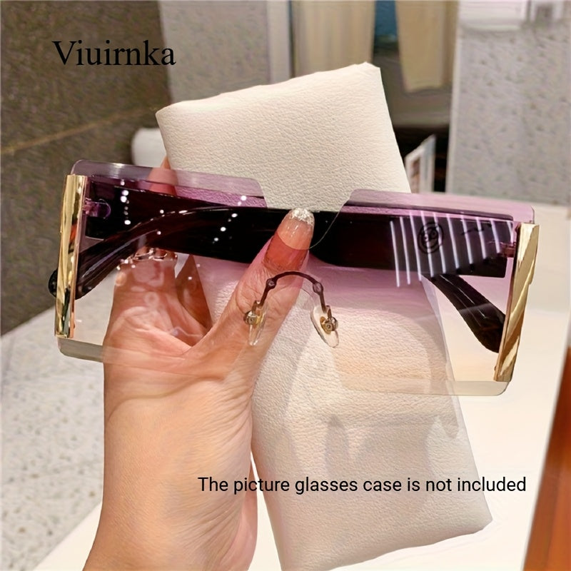 Sunglasses for Women - Oversized Frameless Glasses Gold Frame Retro Square Fashion Eyewear with - product detail view 17