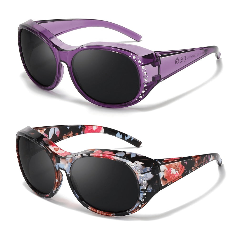 Sunglasses - Polarized Fit Over Glasses for Women 2 Pack, Rhinestone Accent Wraparound - product detail view 29
