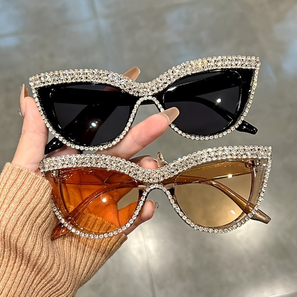 Sunglasses for Women - Rhinestone Cat Eye Glasses 2 Pack Sparkling Crystal Composite Frame - product detail view 7