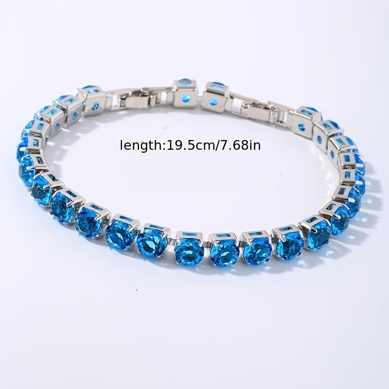Tennis Bracelet for Women - Silver-Tone Tennis, Green Stone Row - size chart length:19.5cm/7.68in